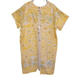 Vintage Handmade One Size Yellow Flannel House Coat Robe Tie Front Short Sleeve